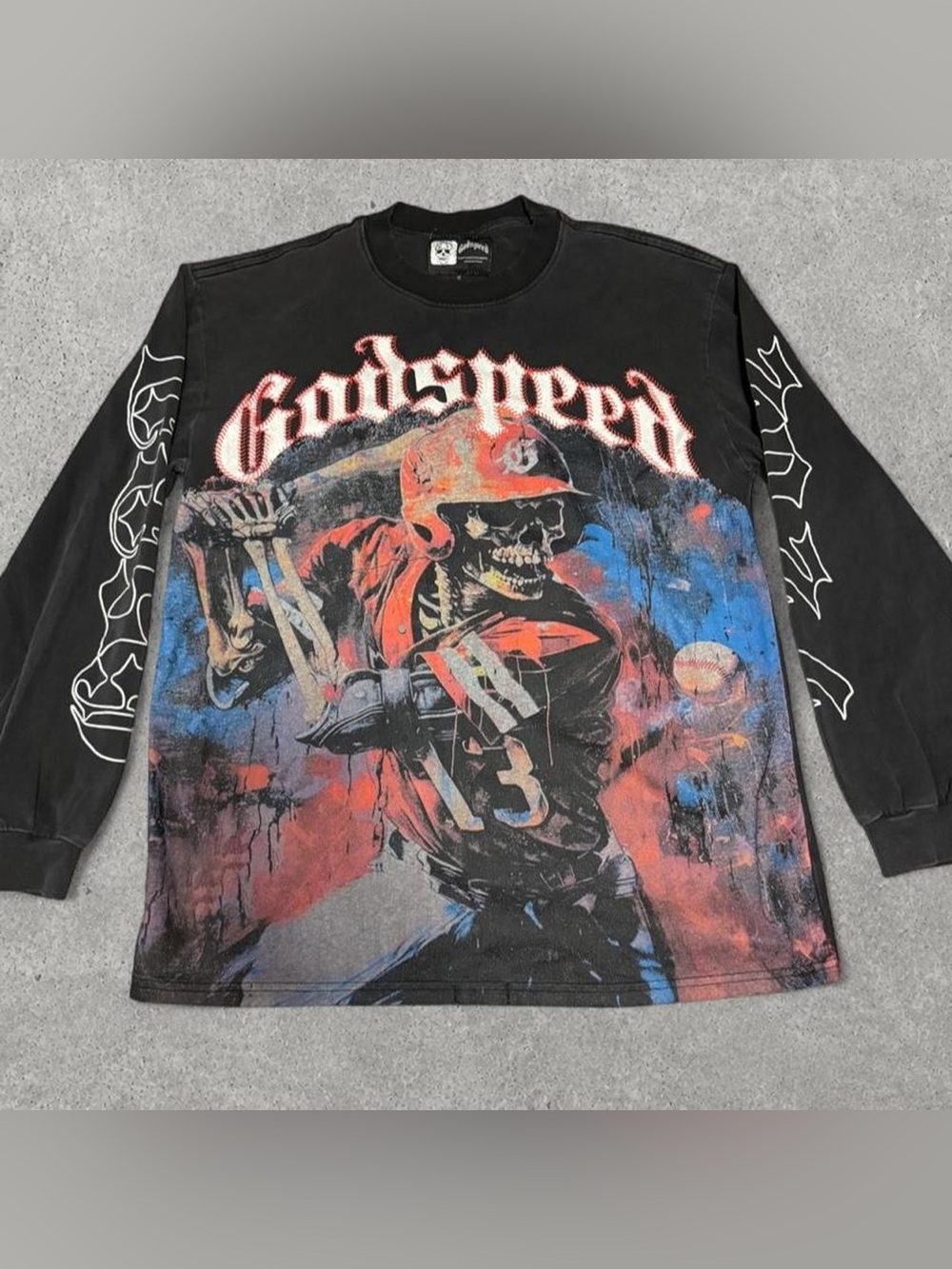Godspeed Black Graphic Baseball Skeleton Long-Sleeve Shirt